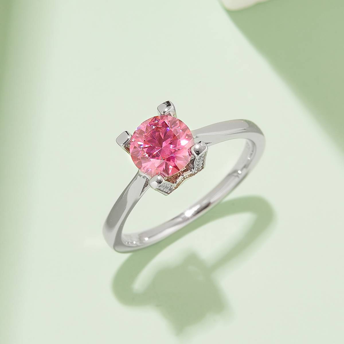 Straight arm V set HWLetter letter S925 silver plated platinum Moissanite women's ring 1 carat D-grade